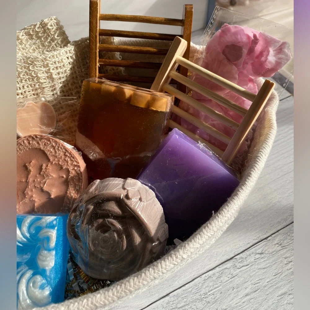 Soap Gift Basket, White Oval Woven Rope, Handmade Soaps ( PRICE IS FIRM ) - Picture 8 of 9
